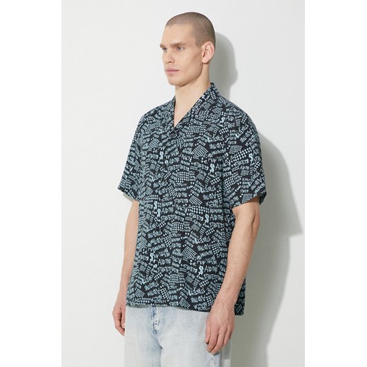 Koszula męska Ksubi z krótkimi rękawami czarna w abstrakcyjne wzory 
