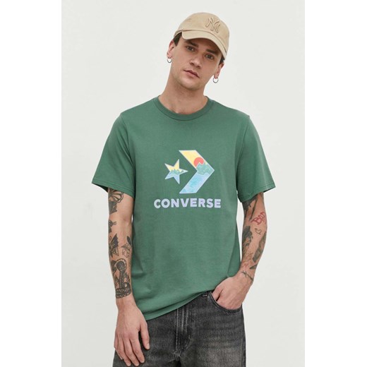 T-shirt męski zielony Converse w nadruki 