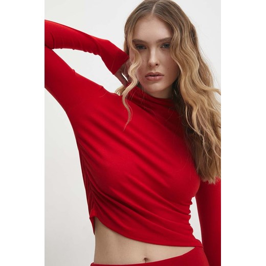 Answear Lab bluzka damska kolor czerwony gładka ze sklepu ANSWEAR.com w kategorii Bluzki damskie - zdjęcie 169544703
