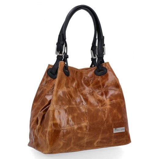 Torebka Skórzana Shopper Bag Motyw Zwierzęcy firmy Vittoria Gotti Jasno Brązowa (kolory) ze sklepu torbs.pl w kategorii Torby Shopper bag - zdjęcie 169555521