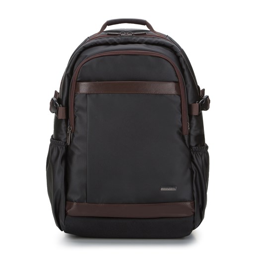 Męski plecak na laptopa 15,6’’ z lamówką z ekoskóry czarno-brązowy ze sklepu WITTCHEN w kategorii Plecaki - zdjęcie 169556382