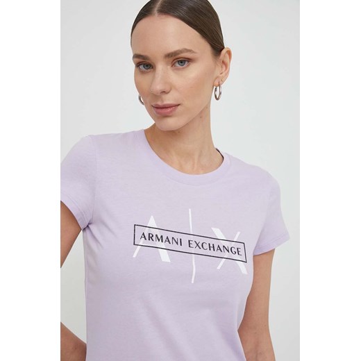 Armani Exchange t-shirt bawełniany damski kolor fioletowy 3DYT46 YJ3RZ ze sklepu ANSWEAR.com w kategorii Bluzki damskie - zdjęcie 169556840