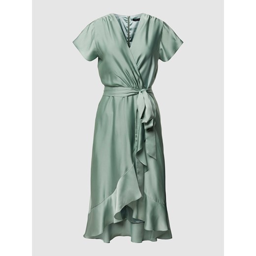 Sukienka Swing midi asymetryczna z krótkim rękawem satynowa 
