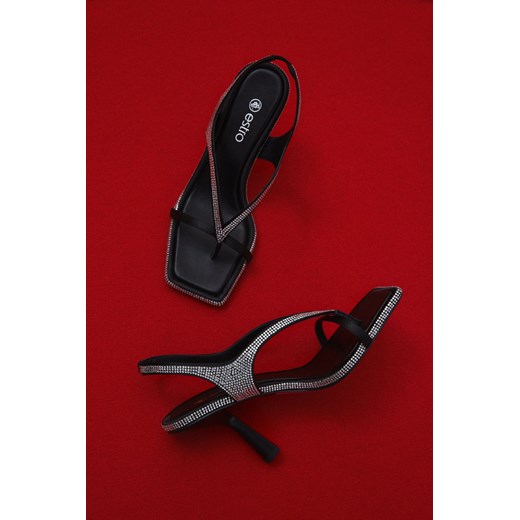 Estro: Czarne sandały damskie z cienkich pasków na obcasie z kryształkami ze sklepu Estro w kategorii Sandały damskie - zdjęcie 169558460