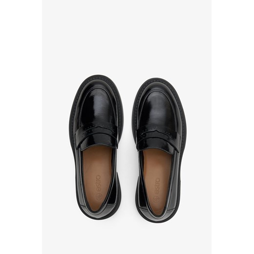 Estro: Czarne mokasyny damskie typu Penny z lakierowanej skóry naturalnej Estro 40 Estro