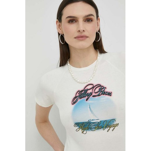 Filling Pieces t-shirt damski kolor beżowy ze sklepu PRM w kategorii Bluzki damskie - zdjęcie 169564501