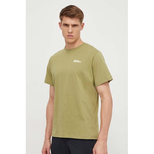 Jack Wolfskin t-shirt bawełniany męski kolor zielony gładki 1808382 ze sklepu ANSWEAR.com w kategorii T-shirty męskie - zdjęcie 169567421