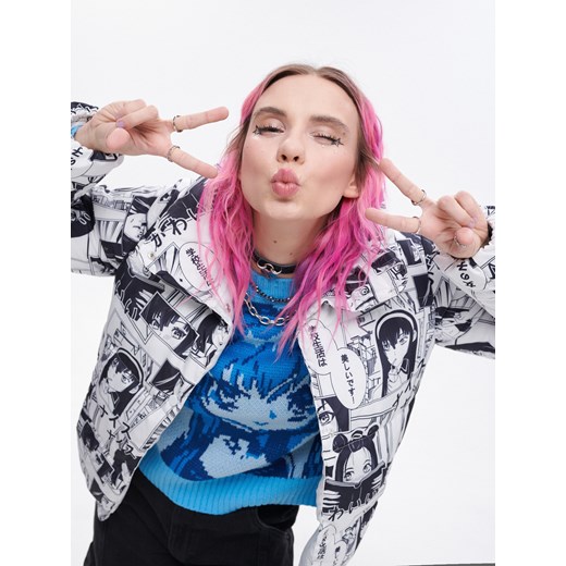 Cropp - Kurtka puffer z motywem anime - wielobarwny Cropp XL okazyjna cena Cropp