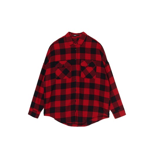 Cropp - Bawełniana czarno-czerwona koszula w kratę - czerwony ze sklepu Cropp w kategorii Koszule damskie - zdjęcie 169588700
