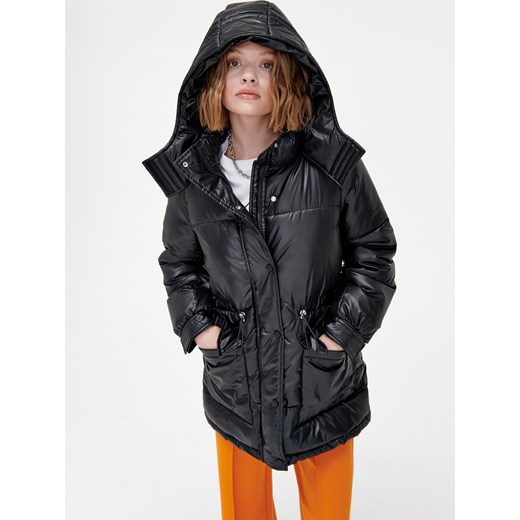 Cropp - Czarna kurtka puffer z kapturem - czarny Cropp M okazyjna cena Cropp