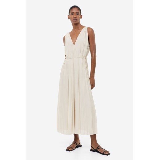 H & M - Plisowana sukienka trapezowa - Beżowy H & M L H&M