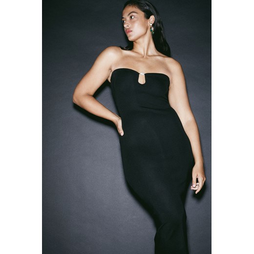 H & M - Sukienka bandeau z koralikowym detalem - Czarny H & M L H&M