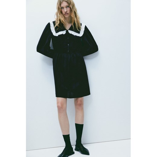 H & M - Sukienka z tkaniny dobby z dużym kołnierzem - Czarny H & M S H&M