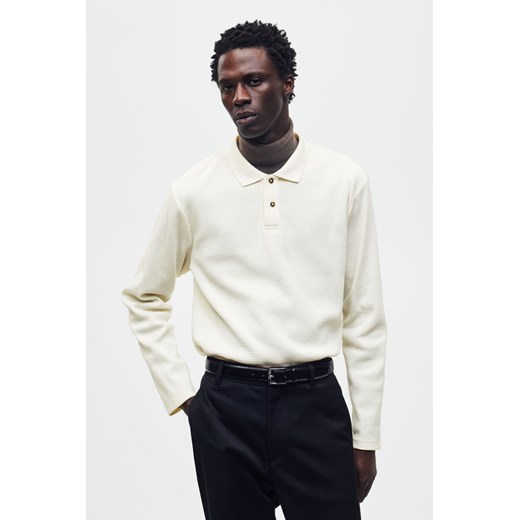 H & M - Waflowy top polo Slim Fit - Biały H & M L H&M