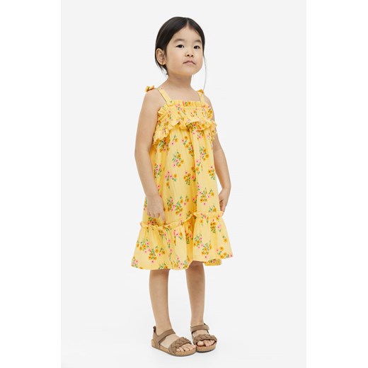 H & M - Bawełniana sukienka z elastycznym marszczeniem - Żółty H & M 116 (5-6Y) H&M