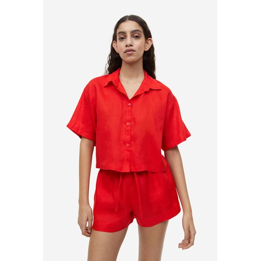 H & M - Krótka koszula lniana - Pomarańczowy H & M XL H&M