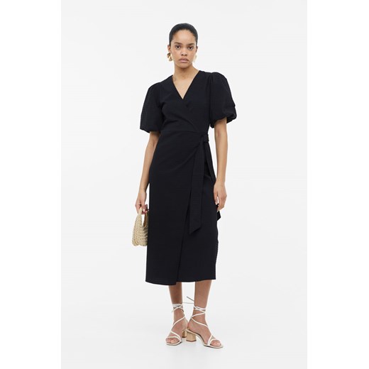 H & M - Kopertowa sukienka z bufkami - Czarny H & M S H&M
