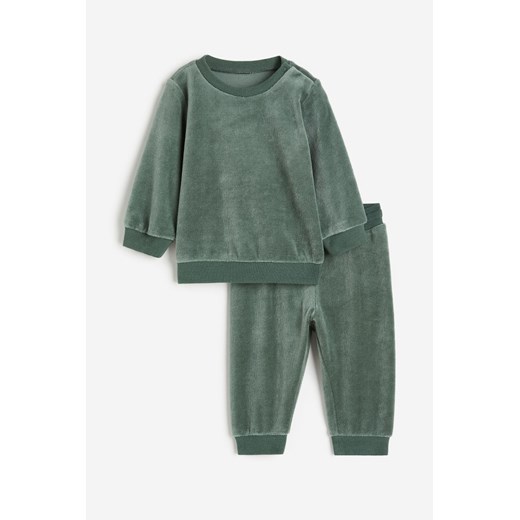 H & M - Welurowy komplet 2-częściowy - Zielony ze sklepu H&M w kategorii Dresy dla niemowlaka - zdjęcie 169591674
