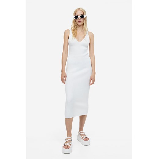 H & M - Sukienka bodycon z dzianiny w prążki - Biały H & M S H&M