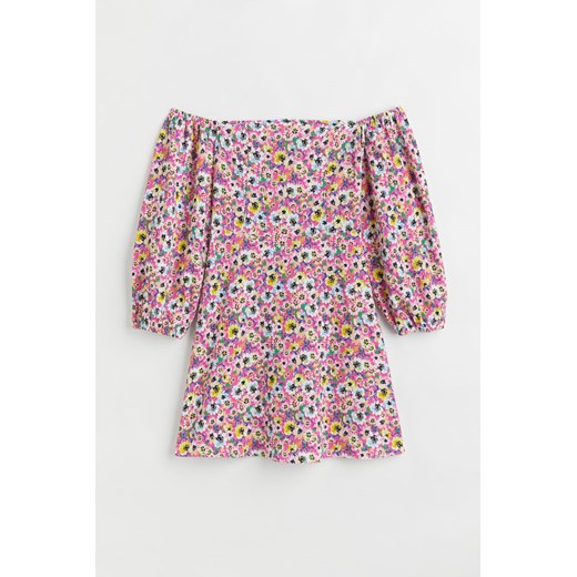 H & M - Kreszowana sukienka z odkrytymi ramionami - Różowy ze sklepu H&M w kategorii Sukienki - zdjęcie 169591722