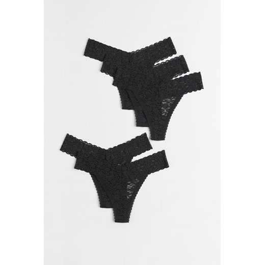 H & M - Koronkowe figi thong 5-pak - Czarny ze sklepu H&M w kategorii Majtki damskie - zdjęcie 169591851