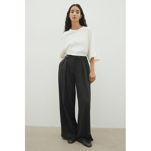H & M - Szerokie spodnie z domieszką wełny - Czarny ze sklepu H&M w kategorii Spodnie damskie - zdjęcie 169591923