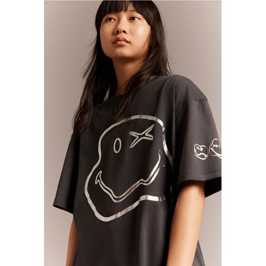 H & M - T-shirt oversize z nadrukiem - Szary ze sklepu H&M w kategorii Bluzki dziewczęce - zdjęcie 169592143