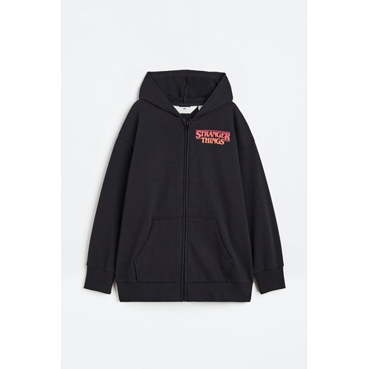 H & M - Rozpinana bluza oversize z kapturem i nadrukiem - Czarny ze sklepu H&M w kategorii Bluzy chłopięce - zdjęcie 169592220