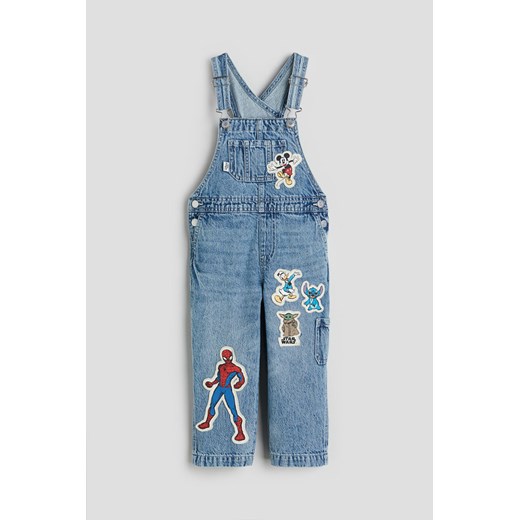 H & M - Dżinsowe spodnie ogrodniczki z aplikacjami - Niebieski H & M 110 (4-5Y) H&M