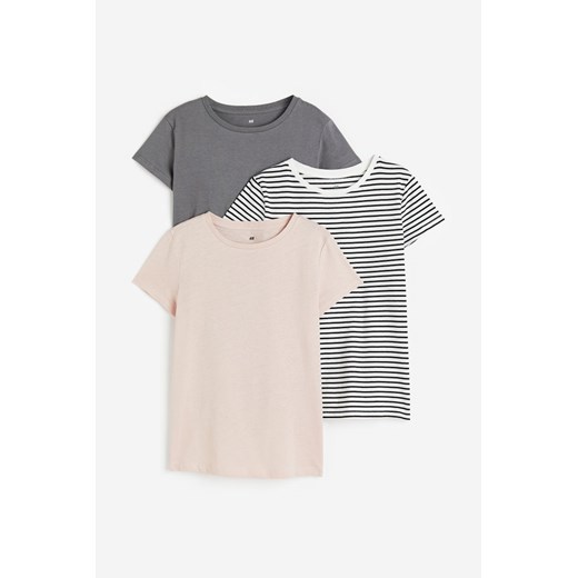 H & M - Bawełniany T-shirt 3-pak - Szary ze sklepu H&M w kategorii Bluzki dziewczęce - zdjęcie 169592293