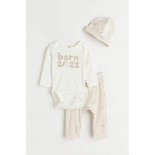 H & M - Bawełniany komplet 3-częściowy - Biały ze sklepu H&M w kategorii Komplety niemowlęce - zdjęcie 169592323