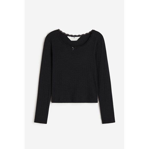 H & M - Top z ażurowego dżerseju z koronką - Czarny ze sklepu H&M w kategorii Bluzki dziewczęce - zdjęcie 169592361