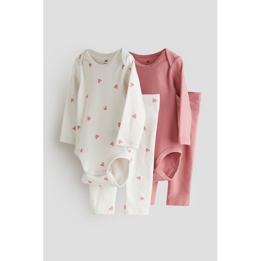 H & M - Komplet z bawełnianego dżerseju 4-częściowy - Różowy ze sklepu H&M w kategorii Komplety niemowlęce - zdjęcie 169592440