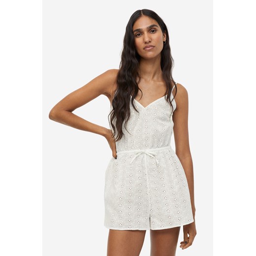 H & M - Kombinezon z haftem angielskim - Biały ze sklepu H&M w kategorii Piżamy damskie - zdjęcie 169592512