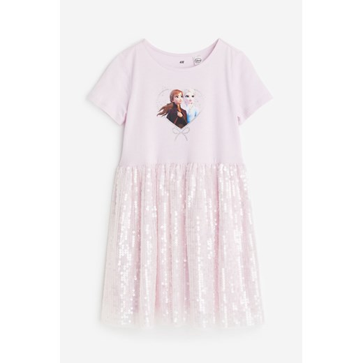 H & M - Dżersejowa sukienka z cekinowym dołem - Różowy H & M 104 (3-4Y) H&M