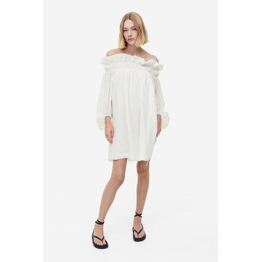 H & M - Sukienka oversize z odkrytymi ramionami - Biały ze sklepu H&M w kategorii Sukienki - zdjęcie 169593082