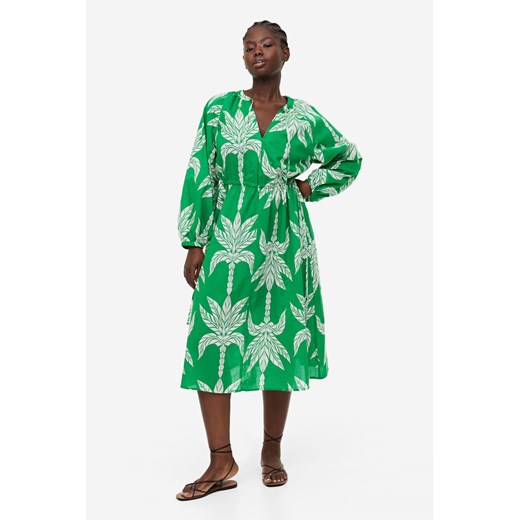 H & M - Bawełniana sukienka z wiązanym detalem - Zielony H & M XL H&M