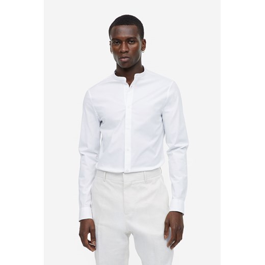 H & M - Koszula ze stójką Muscle Fit - Biały ze sklepu H&M w kategorii Koszule męskie - zdjęcie 169593484