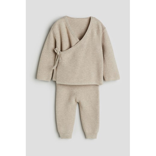 H & M - Komplet 2-częściowy z bawełnianej dzianiny - Brązowy ze sklepu H&M w kategorii Komplety niemowlęce - zdjęcie 169593880