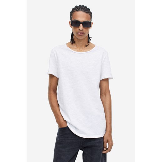 H & M - T-shirt ze zrolowanym brzegiem - Biały H & M L H&M