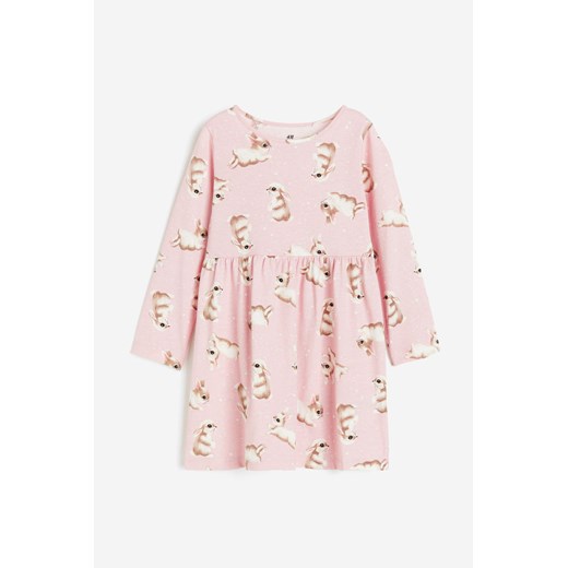 H & M - Dżersejowa sukienka z bawełny - Różowy H & M 110;116 (4-6Y) H&M