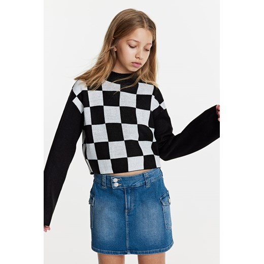H & M - Pudełkowy sweter w prążki - Czarny ze sklepu H&M w kategorii Swetry dziewczęce - zdjęcie 169594493