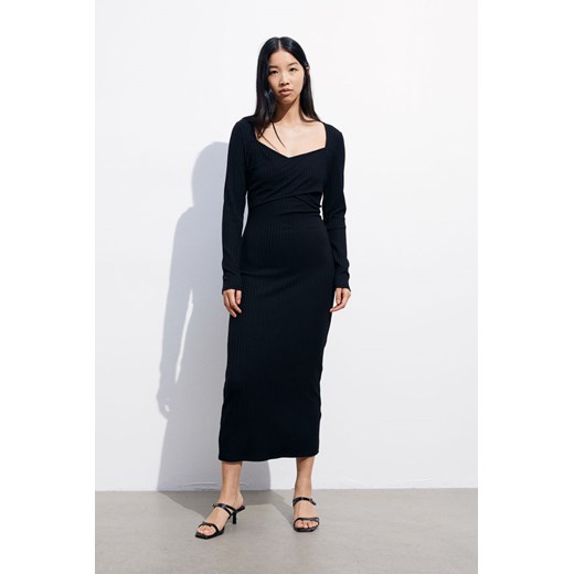 H & M - MAMA Prążkowana sukienka dla karmiącej - Czarny H & M L H&M