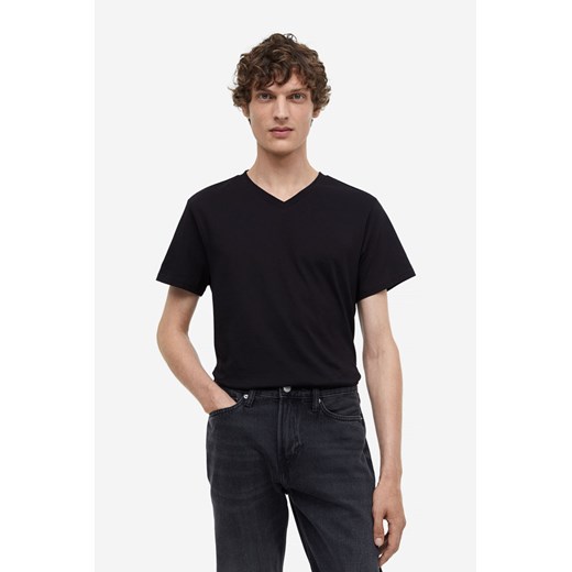 H & M - T-shirt z dekoltem w serek Regular Fit - Czarny ze sklepu H&M w kategorii T-shirty męskie - zdjęcie 169594622