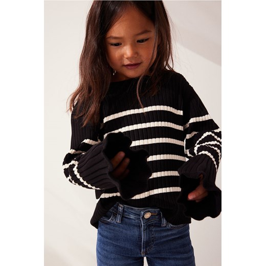 H & M - Sweter o splocie w prążki - Czarny H & M 92 (1½-2Y) H&M