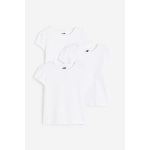 H & M - Top z bufiastym rękawem 3-pak - Biały ze sklepu H&M w kategorii Koszulki niemowlęce - zdjęcie 169594984