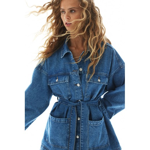 H & M - Kurtka dżinsowa z wiązanym paskiem - Niebieski H & M 4XL H&M