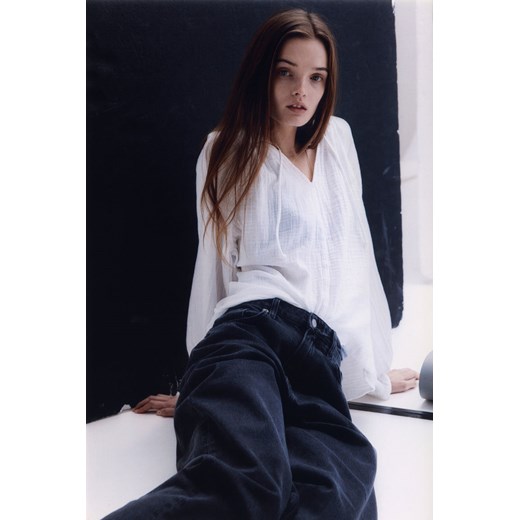 H & M - Muślinowa bluzka - Biały ze sklepu H&M w kategorii Bluzki damskie - zdjęcie 169595561