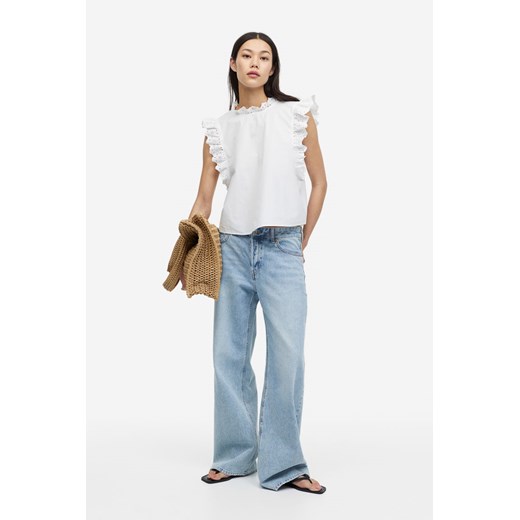 H & M - Bluzka z haftem angielskim - Biały H & M L H&M