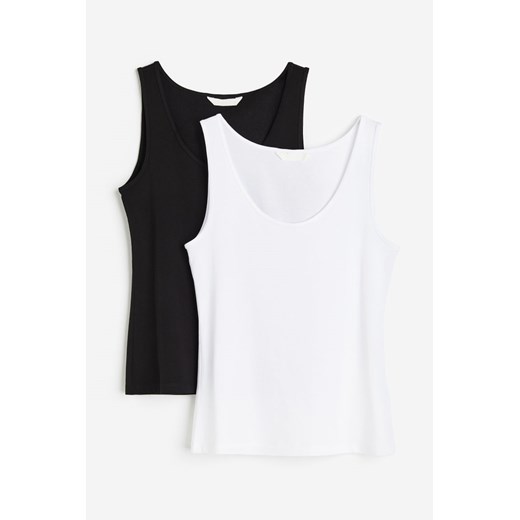 H & M - Bawełniana koszulka 2-pak - Czarny ze sklepu H&M w kategorii Bluzki damskie - zdjęcie 169595752